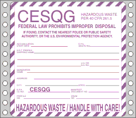 CESQG Hazardous Waste Label