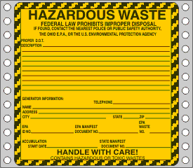 Hazardous Waste Label Ohio Specific