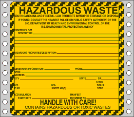 Hazardous Waste Label South Carolina Specific