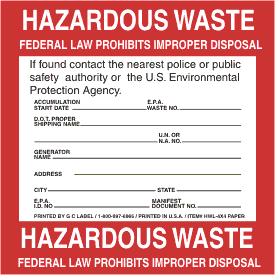 4" X 4" Hazardous Waste Label