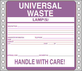 Lamp(s) Universal Waste Label