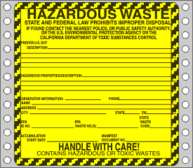 Hazardous Waste Label California Specific