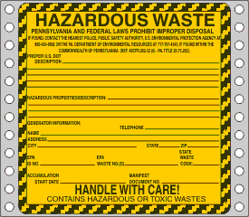 Hazardous Waste Label Pennsylvania Specific