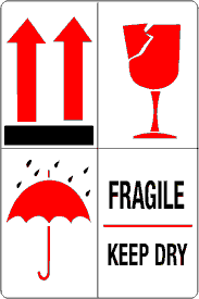 Keep Dry, Fragile Glass and Up Arrows-Combination Label