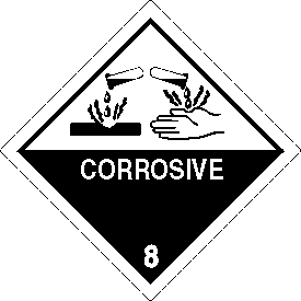 Corrosive Class 8 DOT 4"x4" Label with a Dashed Border