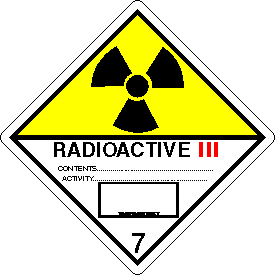 Radioactive III Class 7 D.O.T. 4"x4" Label