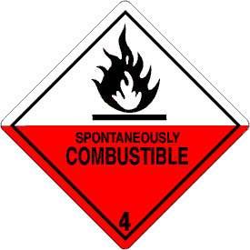 Spontaneously Combustible Class 4 D.O.T. 4"x4" Label