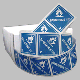 1" Square Dangerous When Wet Miniature Hazardous Material Label