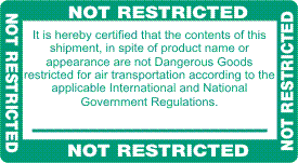Not Restricted Label for Air Transport